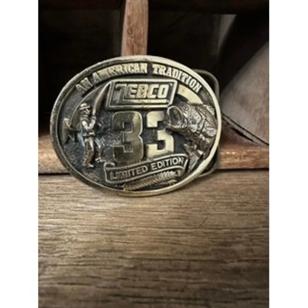 Vintage 1988 Zebco 33rd Anniversary Limited Edition Brass Belt Buckle Fishing